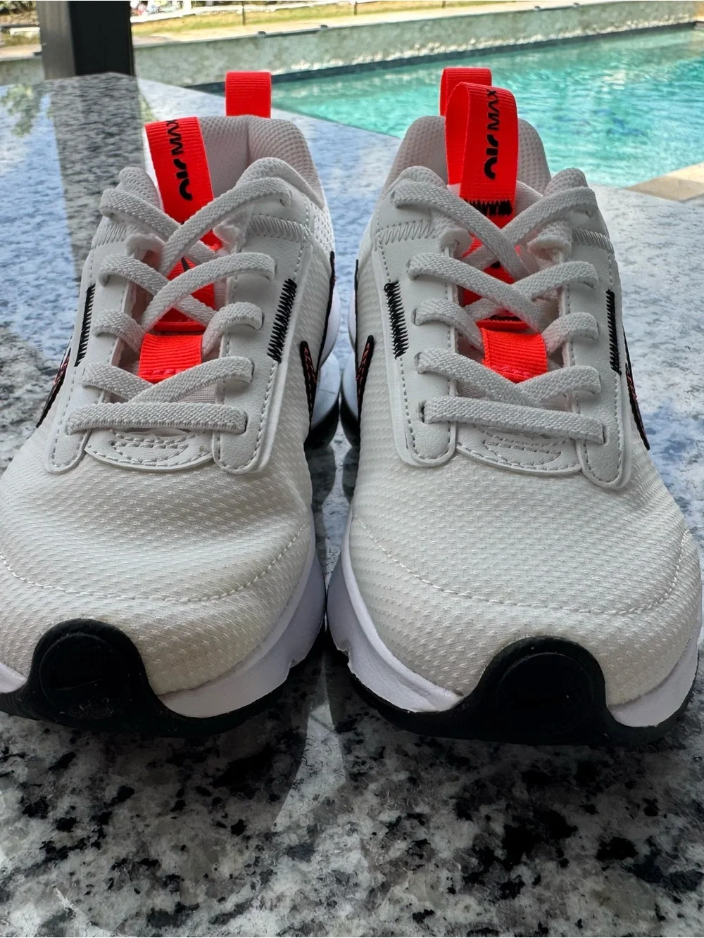Nike air max Kids White Sneakers with Black Swoosh and Red Stitching